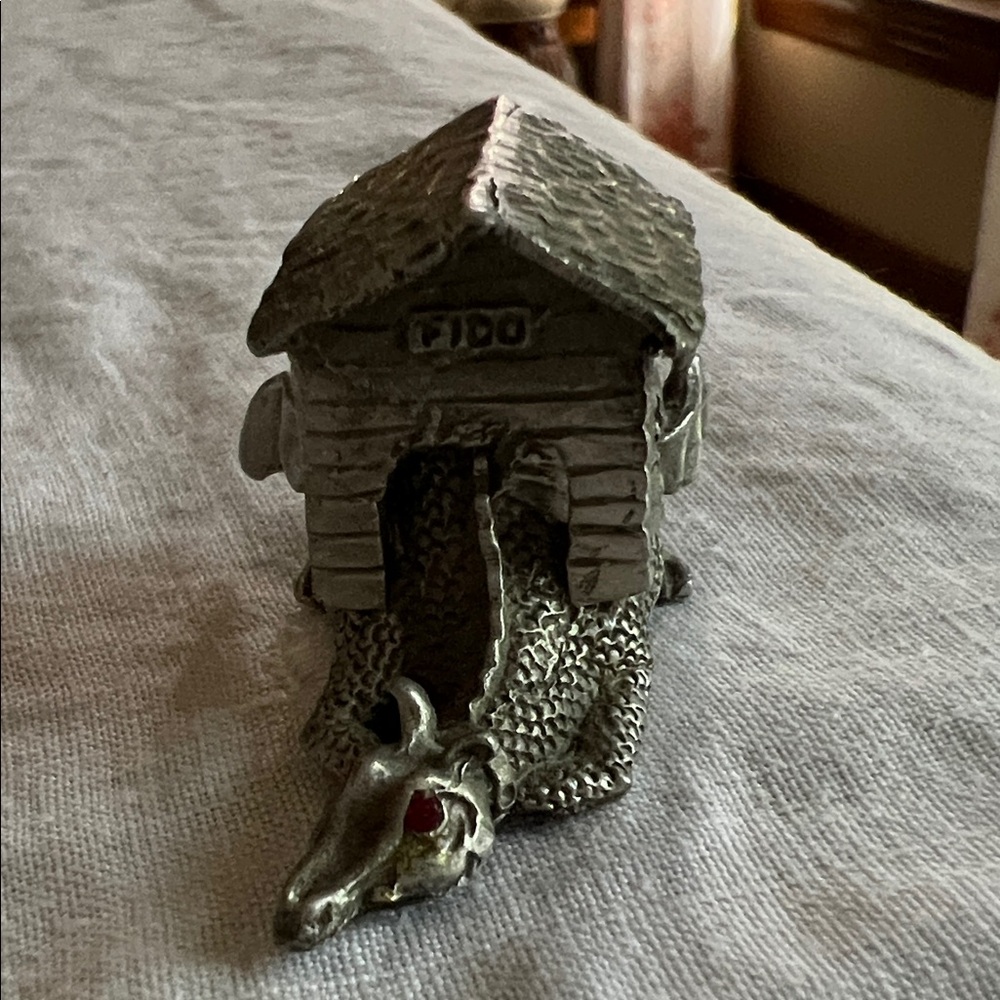 Vintage Pewter Gallo 1991 Dragon Figurine with Doghouse.